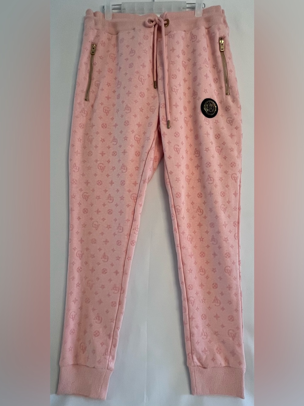 Avenue George V Paris Pastel Pink Monogram Graphic Luxury Joggers L